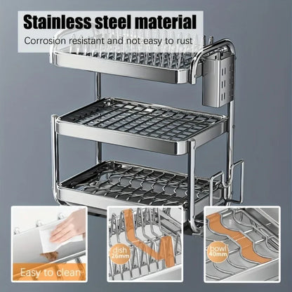 New C Type Dish Drying Rack 304 Stainless Steel Rustproof Kitchen Organizer Rack Bowl Drain Rack Kitchen Storage Shelf