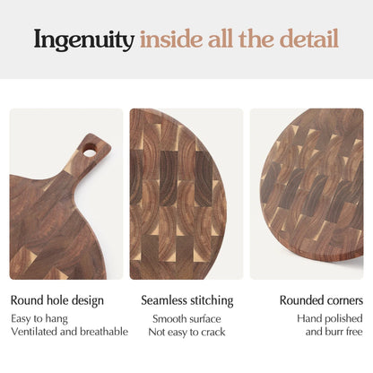 XINZUO Acacia End Grain Cutting Board 42.5x32cm Seamless, Ergonomic Handle Acacia Wood Surface for Heavy-Duty Meat & Vegetable