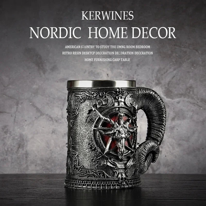 3D Beer Mugs Coffee Cups Gothic Goblet Iron Tankard Stainless Steel Resin Wine Glass Mug 600ML Skull Father's Day Gift 1 pcs