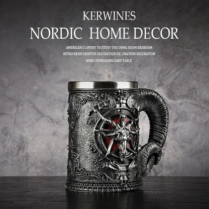 3D Beer Mugs Coffee Cups Gothic Goblet Iron Tankard Stainless Steel Resin Wine Glass Mug 600ML Skull Father's Day Gift 1 pcs
