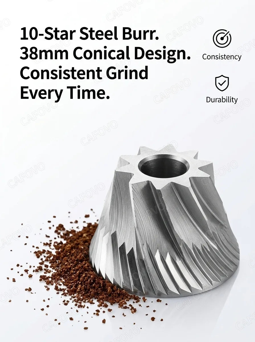 CAFOVO MG138C Coffee Grinder Electric & Manual Set 10-Star Titanium Plating Conical Burr 60-Step Precision for Espresso Travel