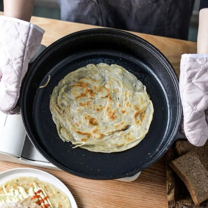 Kitchen Cookware Non-Stick Cast Iron Skillet Flat Bottomed Double Handle Frying Pan Thickened Non-coated Wok Outdoor