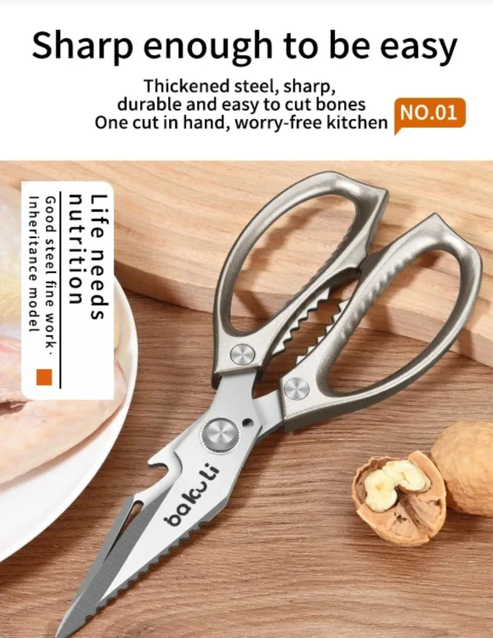 Japanese High-Carbon Steel Poultry Shears - Heavy Duty Kitchen Scissors for Chicken, Meat, Seafood & Bones
