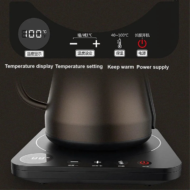 Home Electric Kettle 800ml Gooseneck Jug Hand brew Coffee Pot Thermo Pot Temperature-Control Heating Water Bottle Smart Teapot