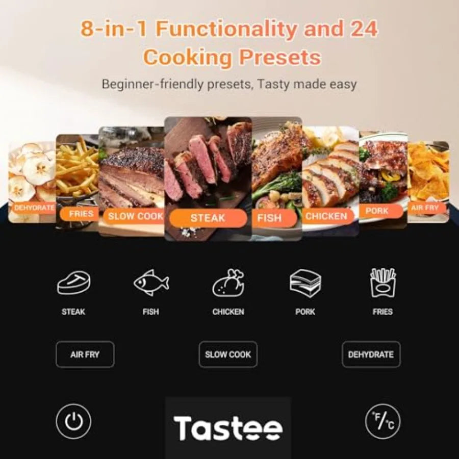 Ceramic Air Fryer for kitchen use, ceramic-coated, black, 8-in-1 versatility with 5.5QT capacity, 450F max temperature, smart p