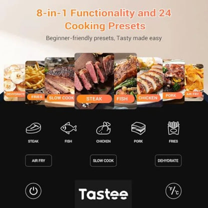 Ceramic Air Fryer for kitchen use, ceramic-coated, black, 8-in-1 versatility with 5.5QT capacity, 450F max temperature, smart p