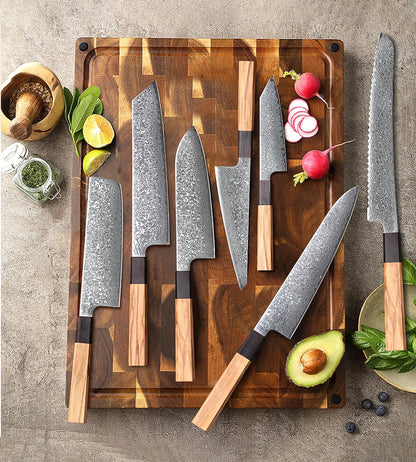 DASHWAY 1PC-7PCS Professional Kitchen Knives Set Utility Santoku Bread Japanese Handmade 67 Layer Damascus Steel Chef Knife