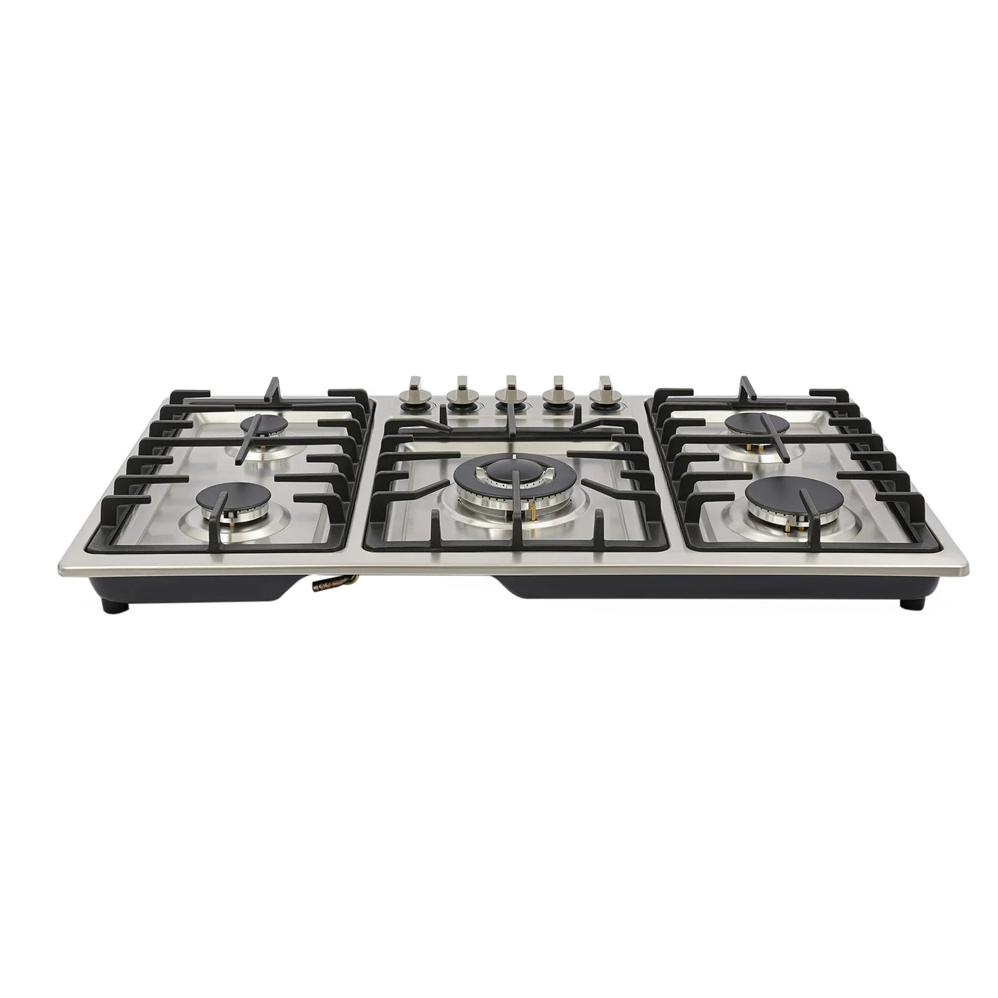 5 Burner Gas Cooktop 5 Burner Gas Stove 201 Stainless Steel Cast Iron Zinc Alloy Enamel Dual Countertop Drop-in NG Gas Hob Pulse Ignition Flame Failure Protection Independent Knob Easy Clean Home Hotel Restaurant Kitchen