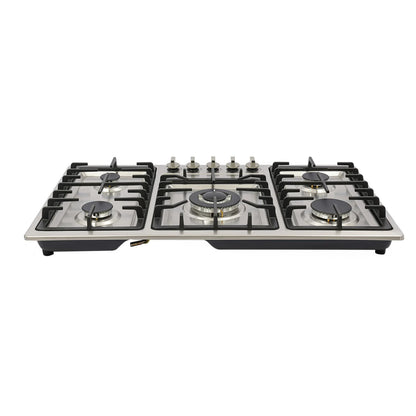5 Burner Gas Cooktop 5 Burner Gas Stove 201 Stainless Steel Cast Iron Zinc Alloy Enamel Dual Countertop Drop-in NG Gas Hob Pulse Ignition Flame Failure Protection Independent Knob Easy Clean Home Hotel Restaurant Kitchen