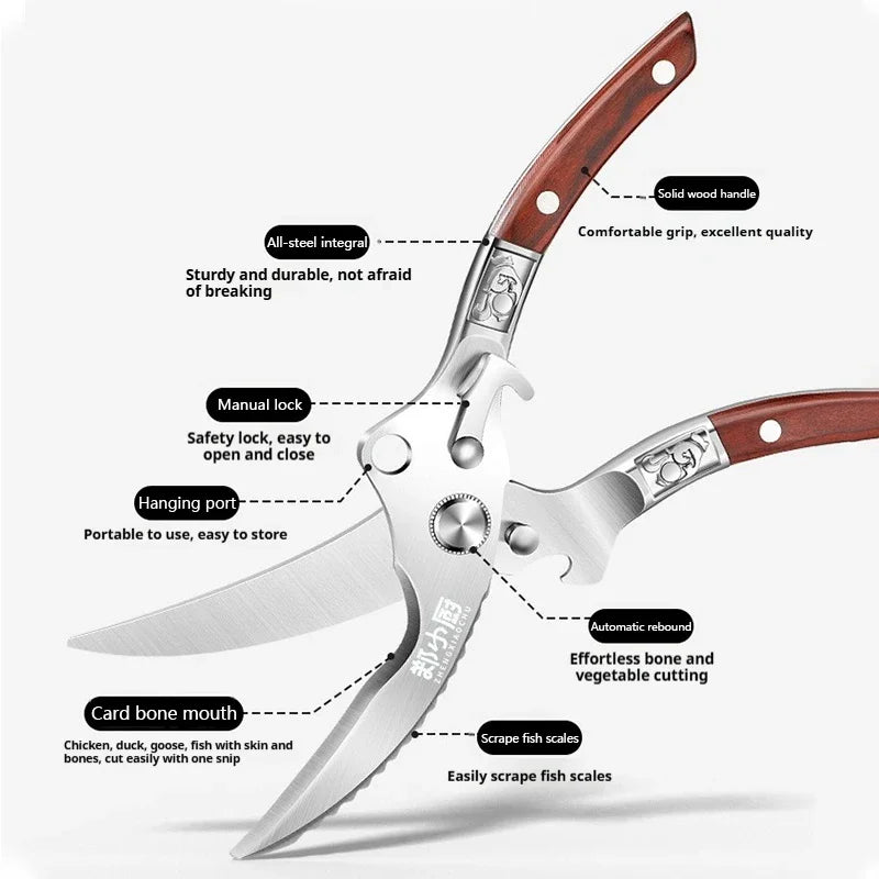Multi-purpose Kitchen scissors Stainless Steel Heavy-duty Poultry Shears suitable for Bones Chicken Meat Fish Seafood Vegetables