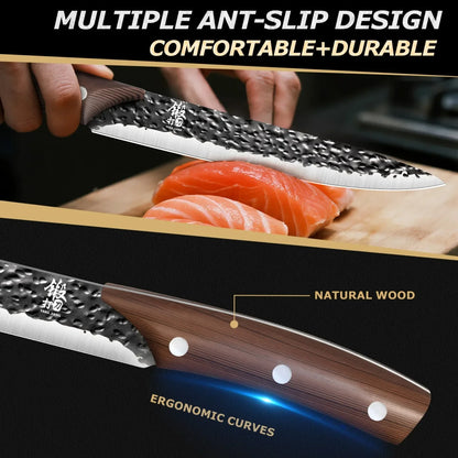 Premium 7Pcs Chef Knife Set Forged Kitchen Knives Wenge Wood Handle High Carbon Stainless Steel Full Tang ForHome Cooking&BBQ