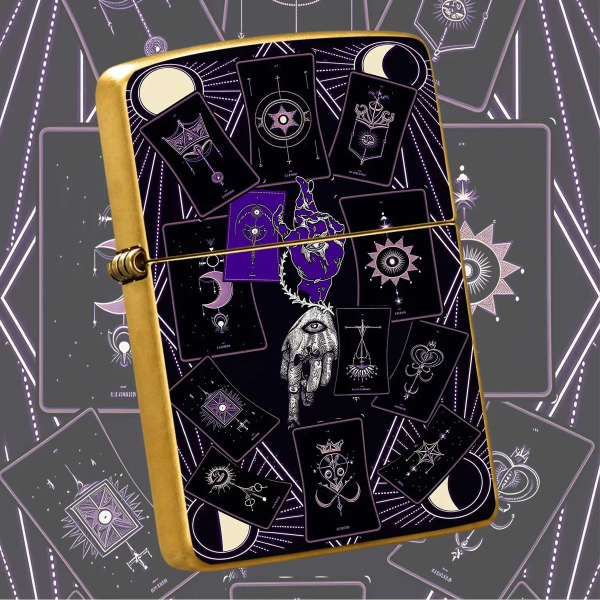 Mystical Tarot Astrology Themed Pocket Lighter, Occult Celestial Esoteric Aesthetic Portable Igniter, Stylish Dark Art Creative Accessory For Daily Use, Rituals, Gifting And Any Scenes, Unique Divination Pattern Exquisi A Hum