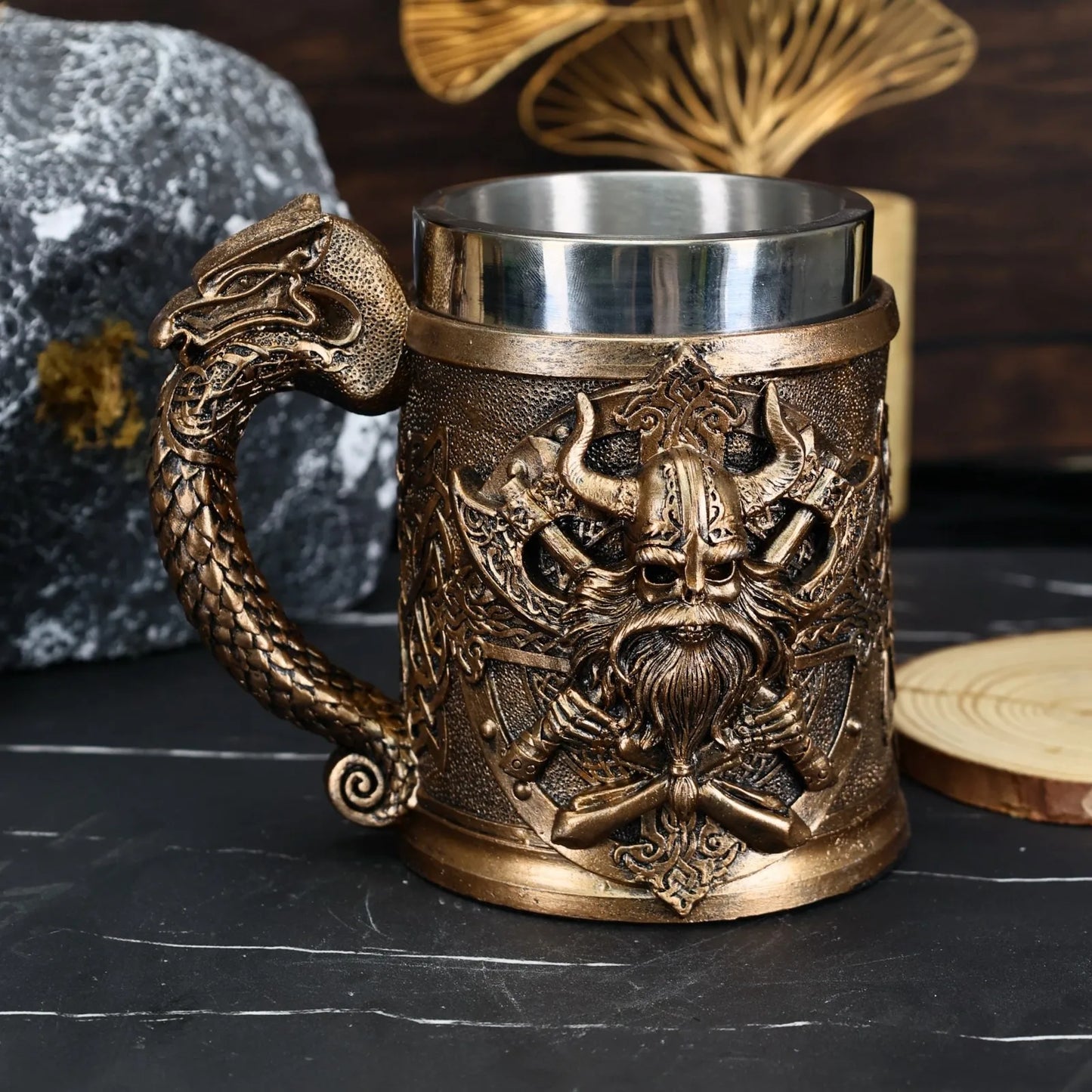 600ML Medieval Valhalla Viking Stainless Steel Nordic Viking Barrel Dragon Boat Warrior Horn Skull Beer Mug Beer Coffee Cup