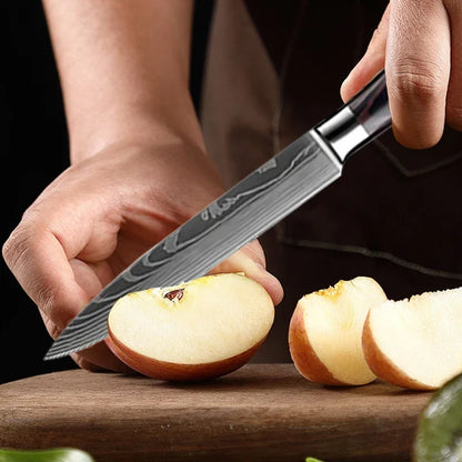 WXCOO 1~3 Pcs Knife Kitchen Utility Damascus Laser Santoku Japanese Chef Cleaver Slicing Wooden Handle Kitchen Accessories