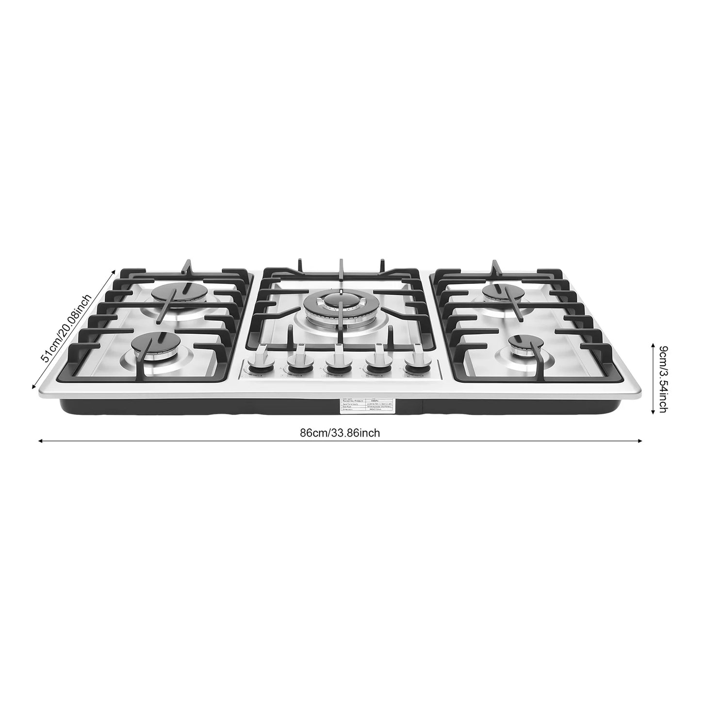 5-Burner Natural Gas Cooktop Drop-In Fierce Fire Kitchen Gas Stove with Flame Failure Protection Stainless Steel Gas Stove