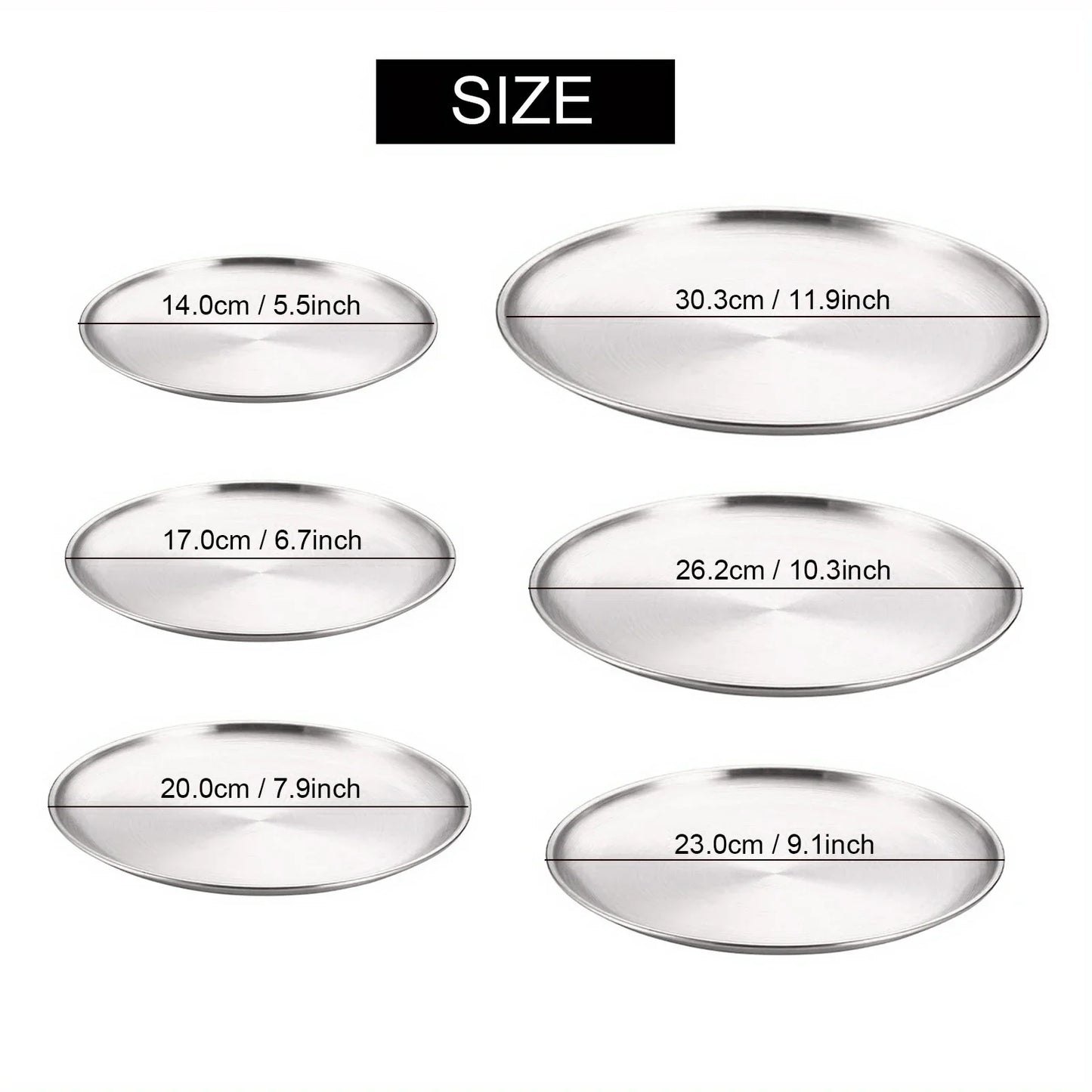 4Pcs Stainless Steel Plate Tray, Dining Tray, Steak Plate, Barbecue Plate, Korean Stainless Steel Circular Barbecue Plate
