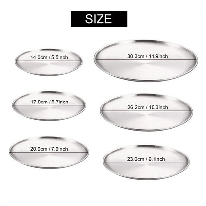 4Pcs Stainless Steel Plate Tray, Dining Tray, Steak Plate, Barbecue Plate, Korean Stainless Steel Circular Barbecue Plate