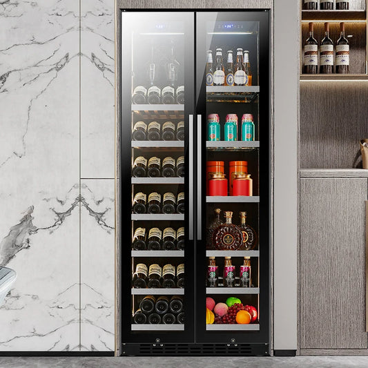 Ultra-Thin Double-Door Wine Cabinet with Constant Temperature Embedded Ice Bar Refrigerator for Home Party Wine Coolers Chillers