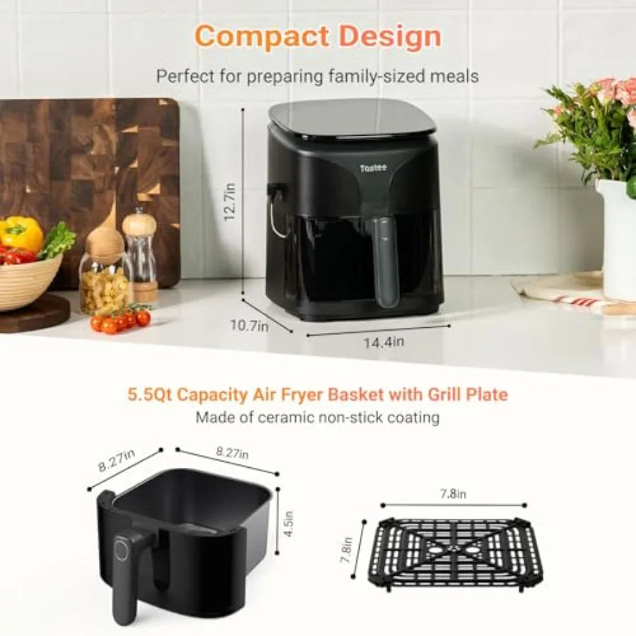 Ceramic Air Fryer for kitchen use, ceramic-coated, black, 8-in-1 versatility with 5.5QT capacity, 450F max temperature, smart p