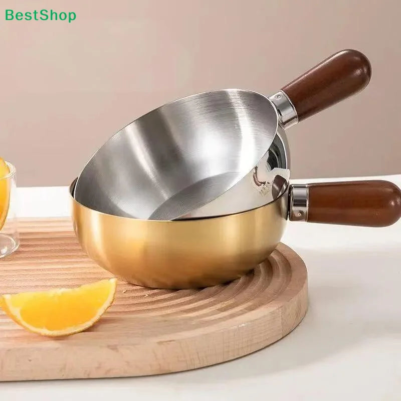 ♥Stainless Steel Saucepan with Wooden Handle - Single-Size Cookware for Boiling/Sauces, Induction & Gas Stove Compatible Pan