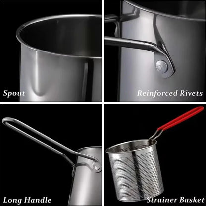 Stainless Steel Deep Frying Pot with Strainer Kitchen Tempura Fryer Pan for Fried Chicken French Fries Cooking Tools Home Use