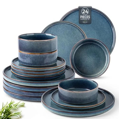 Ceramic Dinnerware Sets Handmade Stoneware Plates and Bowls Sets Highly Chip and Crack Resistant Dishwasher and Microwave Safe