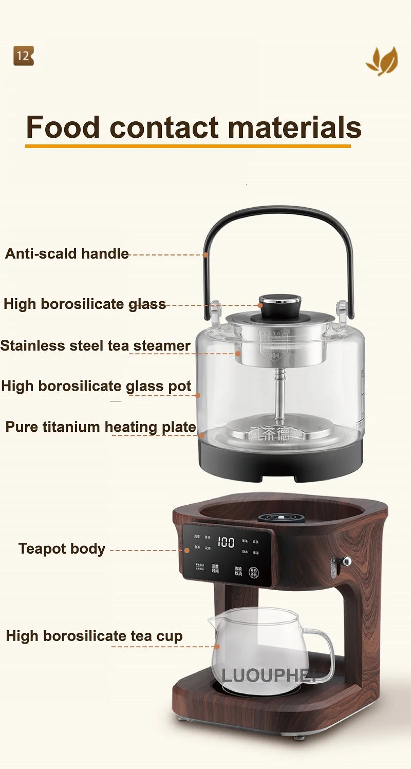 1L Electric Kettle Office Pure Titanium Steam Tea Kettle Home Keep Warm Floral Tea Kettle Auto Water Supply Electric Tea Kettle