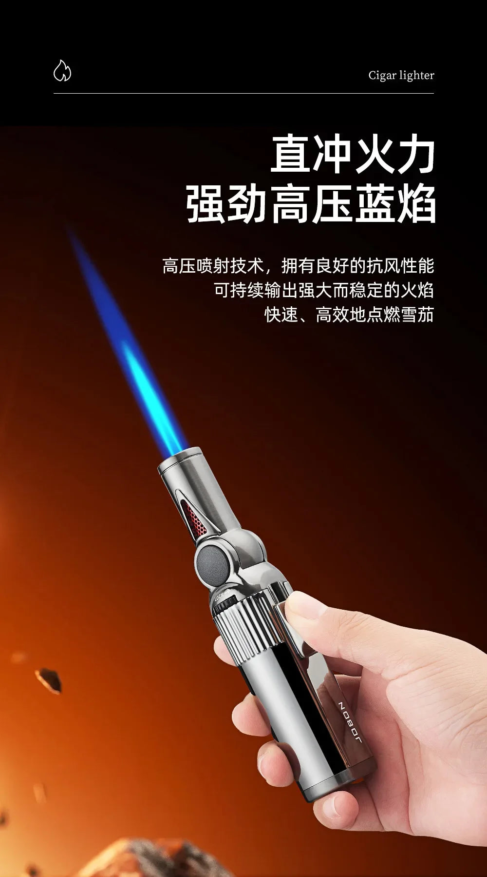 JOBON Folding High Power Spray Gun Windproof Jet Blue Flame Butane Gas Torch Lighter Safety Lock Switch Portable Cigar Lighters