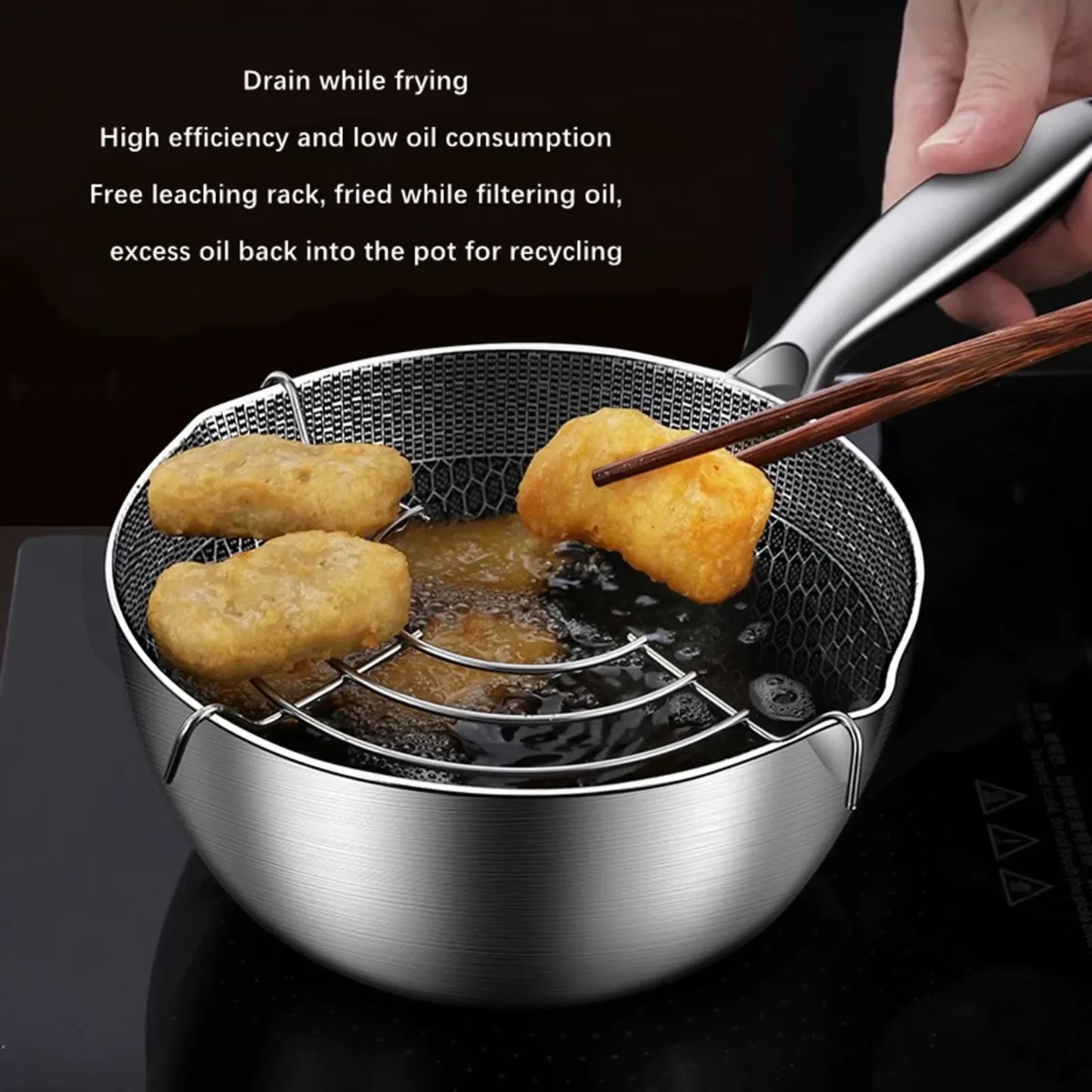 Deep Fryer Pot Cookware Japanese Tempura Fryer Pan Stainless Steel Saucepan for French Fries Sauce Chicken Dried Fish Warm Milk