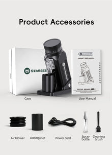 STARSEEKER E64 Electric Coffee Grinder 64MM Espresso Titanium Flat burr Stepless Fineness Adjustment Home Bean Grinder Black