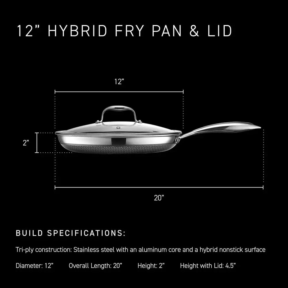 12-Inch Tempered Glass Lid Nonstick Frying Pan with Cool Handle, Dishwasher Safe, Oven-Safe to 900°F, Induction Ready, Compatibl