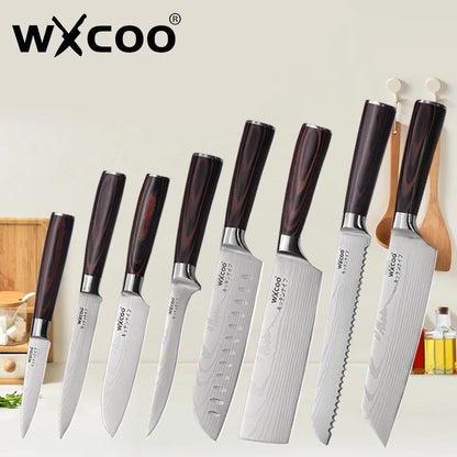 WXCOO Santoku Butcher Carving Knife Japanese Kitchen Knives High Carbon Steel Knife Set Fruit Bread Meat Cleaver Boning Knife