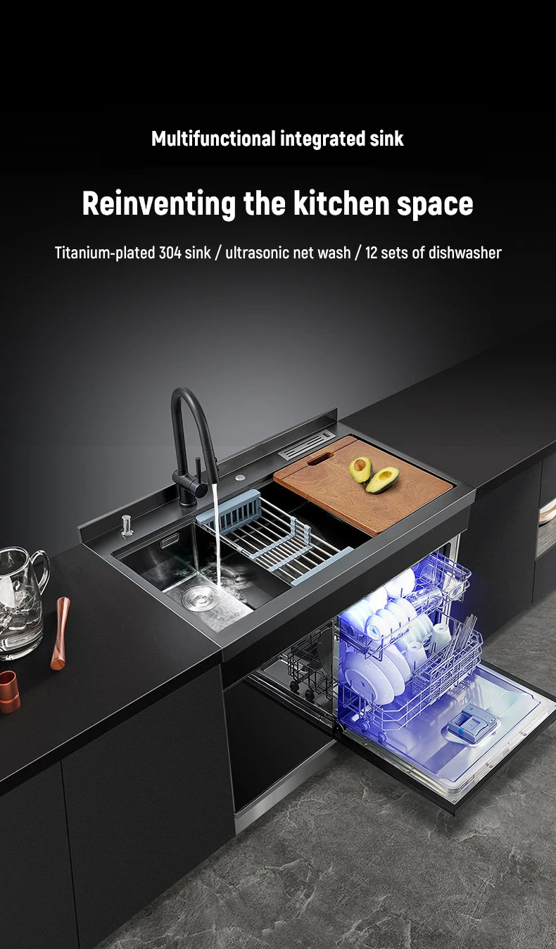 Integrated Sink Dishwasher Kitchen Built In 1000mm Sink Dishwasher Machine Automatic Smart In Stainless Steel Sink Dishwashers