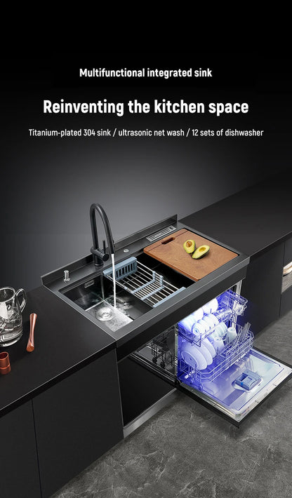Integrated Sink Dishwasher Kitchen Built In 1000mm Sink Dishwasher Machine Automatic Smart In Stainless Steel Sink Dishwashers