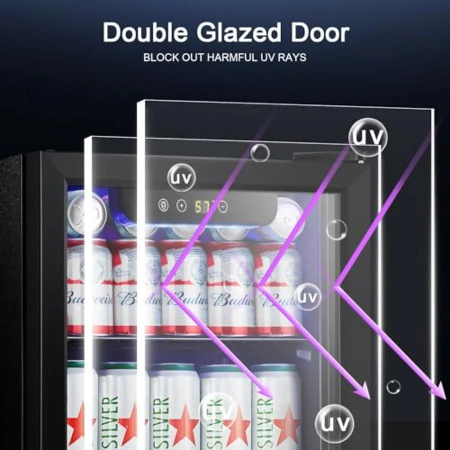 Mini Fridge Cooler 12 Bottle 48 Can Beverage Refrigerator with Glass Door for Drinks or Beer Wine Small Drink Dispenser for Hom