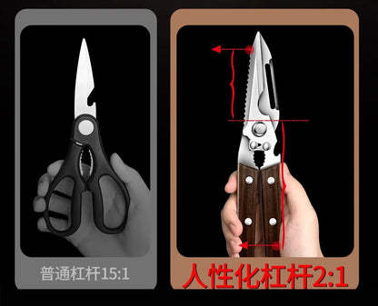 Premium Kitchen Scissors Wooden handle Stainless Steel powerful Chicken Scissors Bone Cutting Scissors Tool