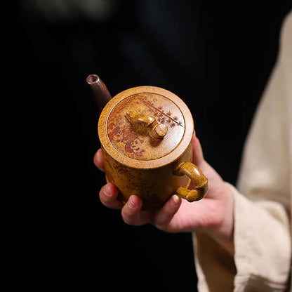 320ml Exquisite Yixing Purple Clay Teapots Handmade Bamboo Section Pot Raw Ore Section Mud Kettle Chinese Zisha Tea Set Gifts