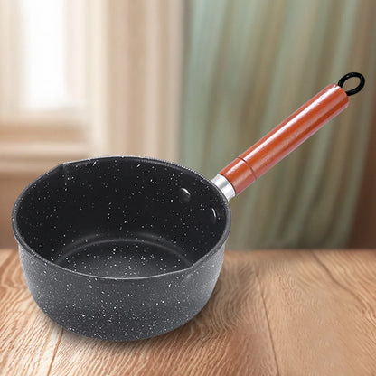 Non-Stick Sauce Pan Soup Pot with Pour Spout Milk Saucepan Wooden Handle Stick Proof Sauce Pan for Noodles Soups Hot Milk
