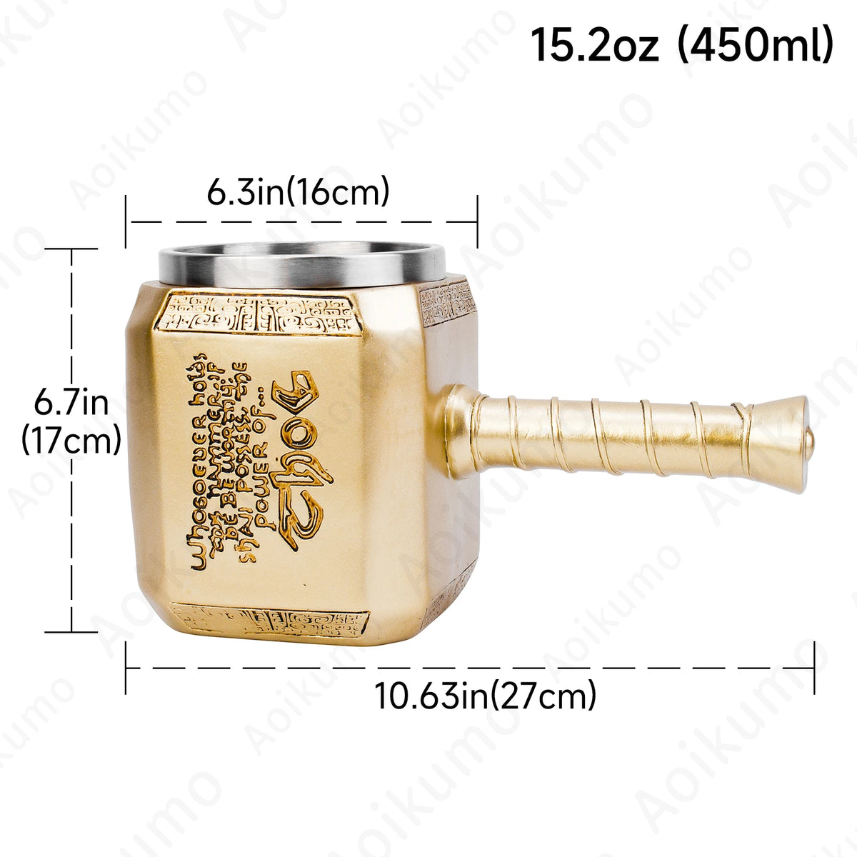 Thor Hammer Mug Norse Mythology Mjolnir 3D Coffee Cup 450ml Sculpted Stainless Steel Resin Beer Mug Tankard Birthday Gift
