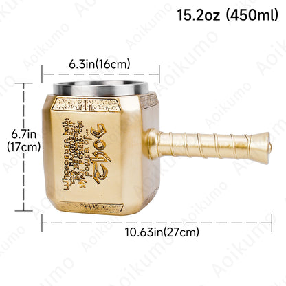 Thor Hammer Mug Norse Mythology Mjolnir 3D Coffee Cup 450ml Sculpted Stainless Steel Resin Beer Mug Tankard Birthday Gift