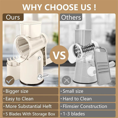 Rotary Cheese Grater Hand Crank 5 in 1 Replaceable Stainless Blades Cheese Shredder Kitchen Vegetable Shredder Slicer Chopper