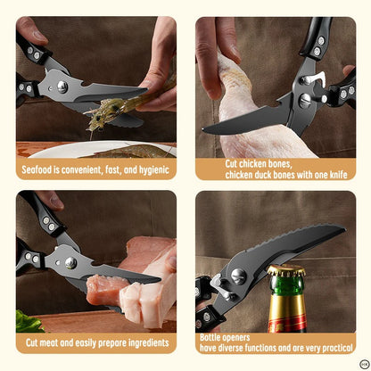 1pc Kitchen Scissors, Powerful Chicken Bone Scissors, Black Titanium Multifunctional Scissors for Bone Cutting