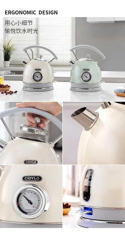 220V European Style Electric Kettle Vintage Red High Capacity ABCDFEG