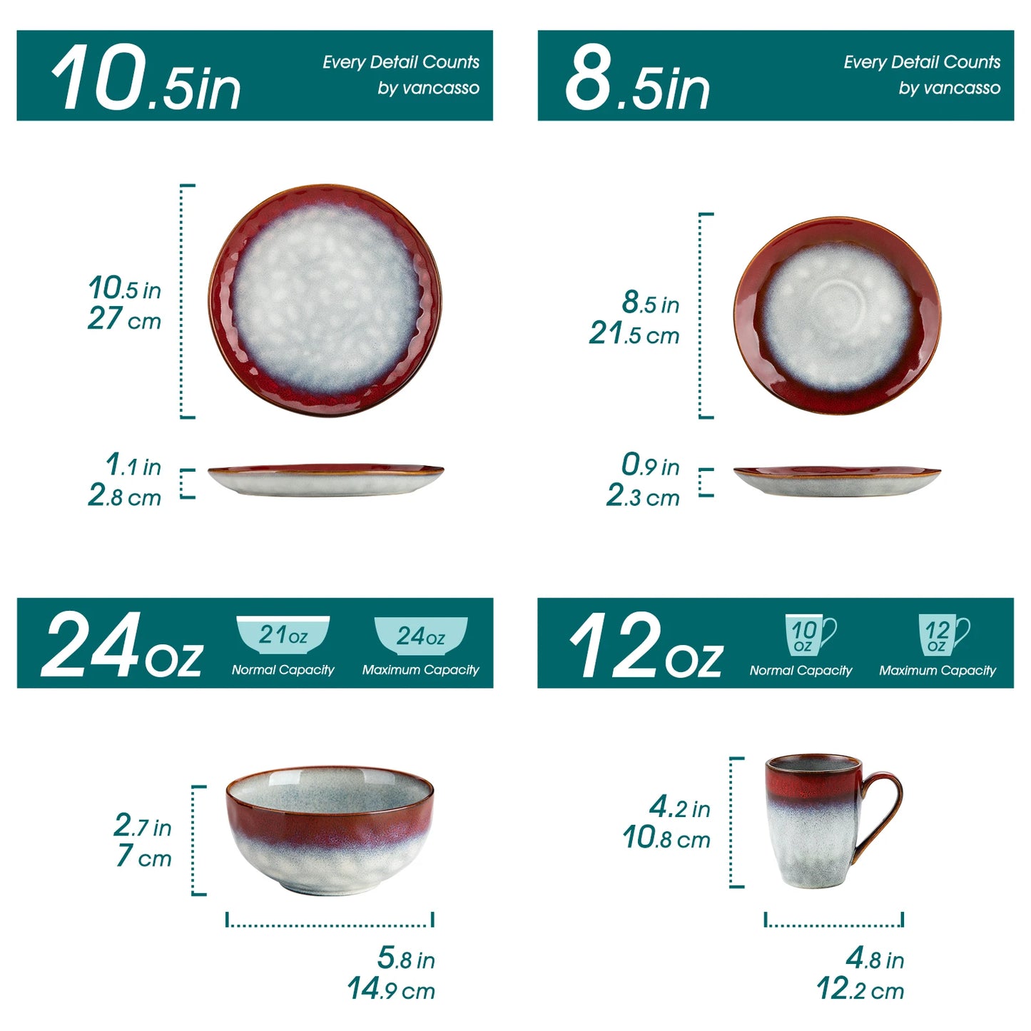 VANCASSO 16/32/48-Piece Starry Dinner Set,Kiln Change Glaze Tableware Dinner Service with Dinner Plate,Dessert Plate,Bowl,Mug