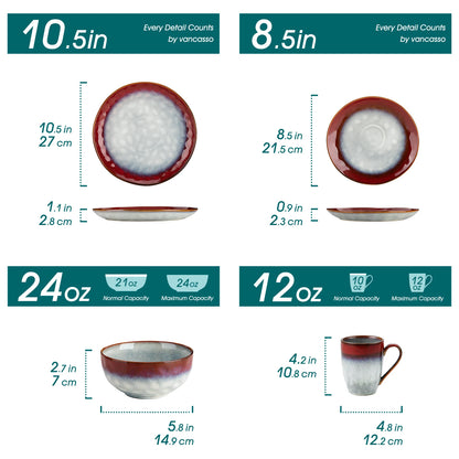 VANCASSO 16/32/48-Piece Starry Dinner Set,Kiln Change Glaze Tableware Dinner Service with Dinner Plate,Dessert Plate,Bowl,Mug