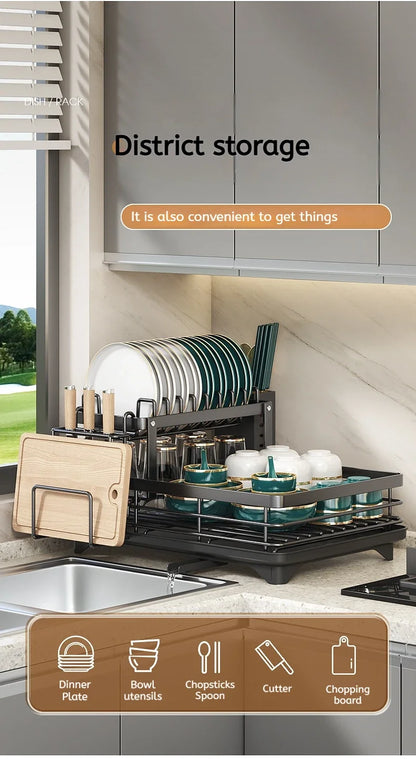 Adjustable Stainless Steel Dish Drying Rack with Drain Board – Over-Sink Plate Holder & Kitchen Storage Organizer