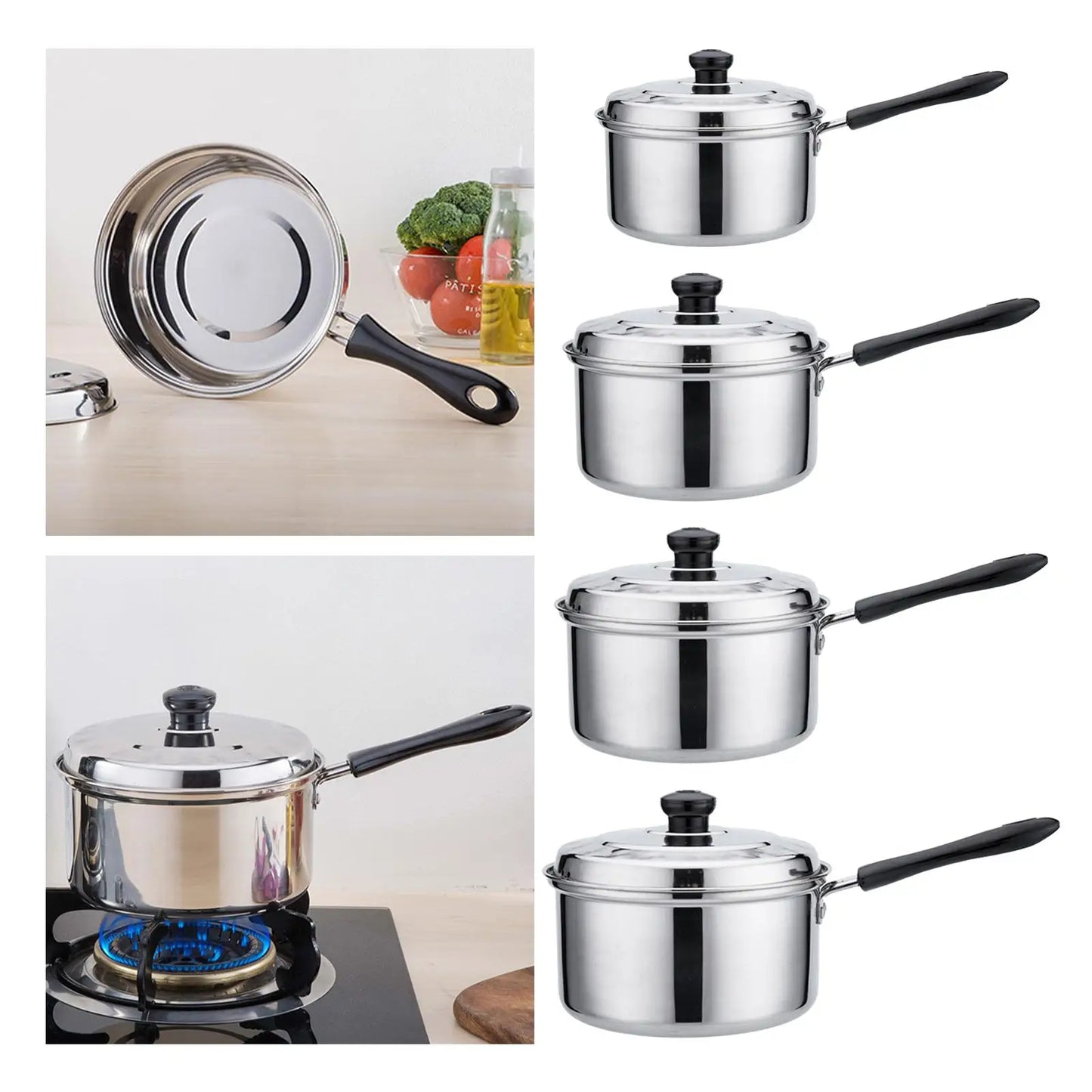 Nonstick Saucepan with Lid Stainless Steel Multipurpose Easy Clean Sauce Pan for Hotel Indoor Outdoor Hiking Teahouse Restaurant