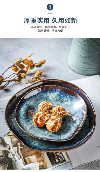 LingAo   Creative porcelain glazed porcelain bowl, soup plate tableware set