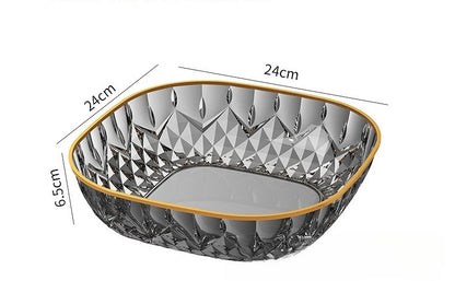 1pcs Household Fruit Bowl Salad Dessert Biscuit Plate Plastic Square Transparent Tray Golden Edge Snack Plates Tableware