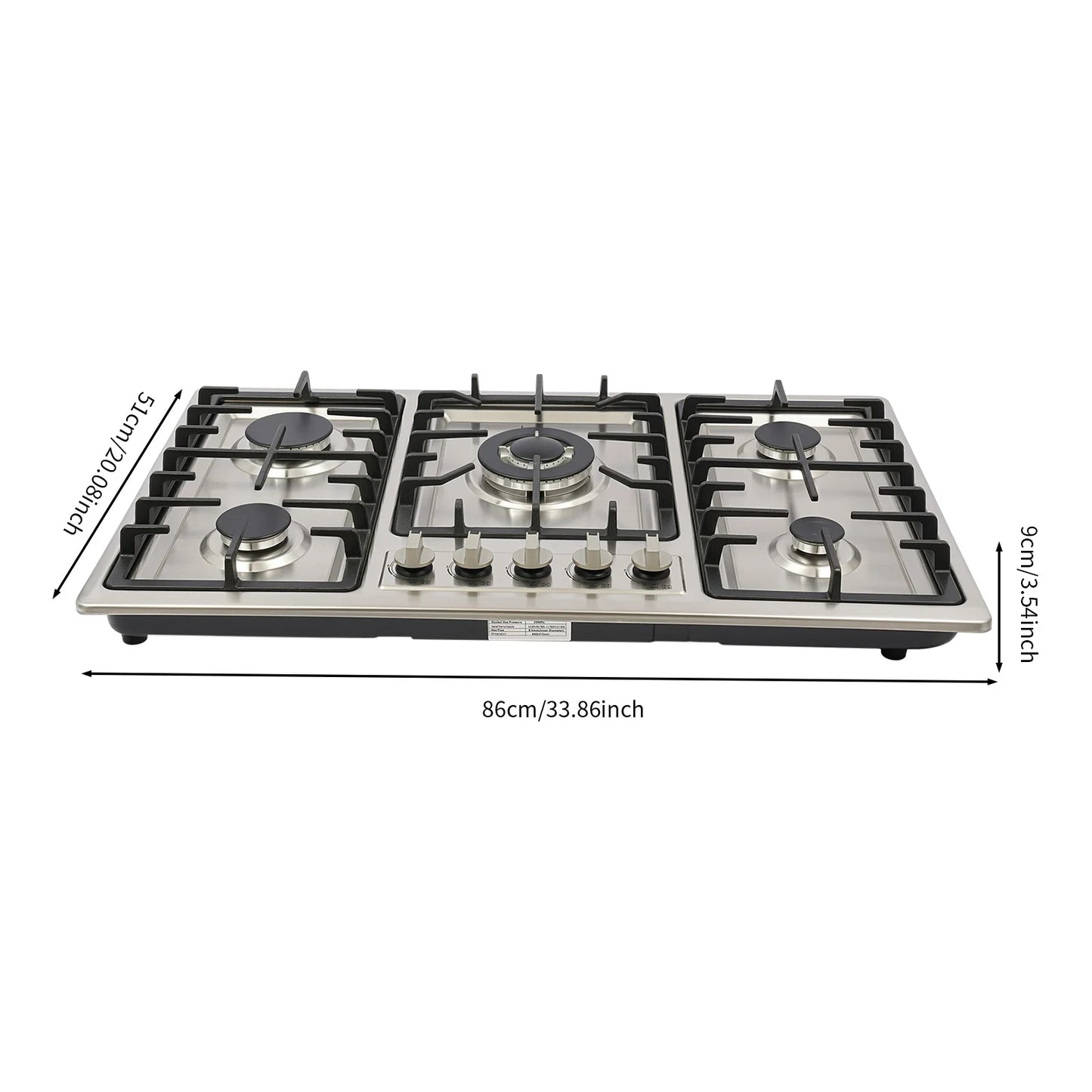 5 Burner Gas Cooktop 5 Burner Gas Stove 201 Stainless Steel Cast Iron Zinc Alloy Enamel Dual Countertop Drop-in NG Gas Hob Pulse Ignition Flame Failure Protection Independent Knob Easy Clean Home Hotel Restaurant Kitchen